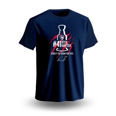 Pánské tričko Vítek Vaněček #41 Stanley Cup Champion 2025 Florida Panthers NHL Navy Velikost: S