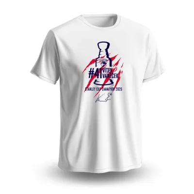 Pánské tričko Vítek Vaněček #41 Stanley Cup Champion 2025 Florida Panthers NHL White Velikost: S