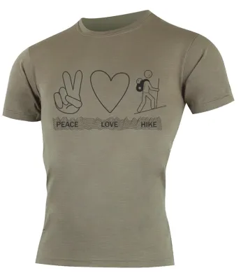 Lasting PEACE 7373 hnědé pánské merino triko s tiskem Velikost: M