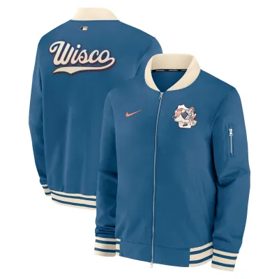 Pánská bunda Milwaukee Brewers MLB City Connect 2026 Authentic Dugout Bomber - Modrá Velikost: M
