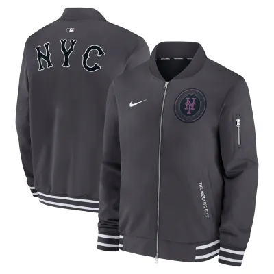 Pánská bunda New York Mets MLB City Connect 2026 Authentic Dugout Bomber - Antracitová Velikost: S