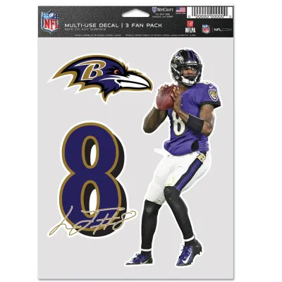 Samolepka Baltimore Ravens NFL Lamar Jackson #8 Player Set (3 ks)